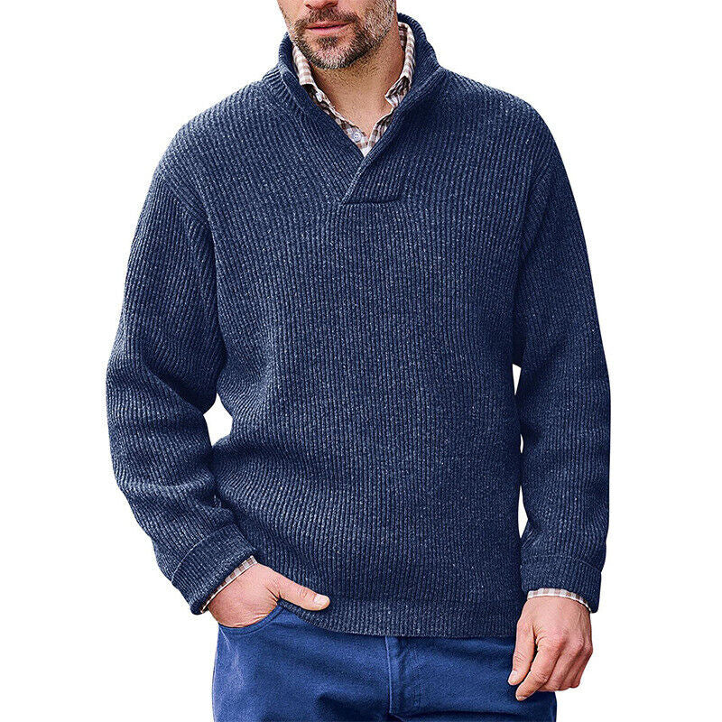 Men's ribbed knit pullover with shawl collar and short V-neck Mune Fashion