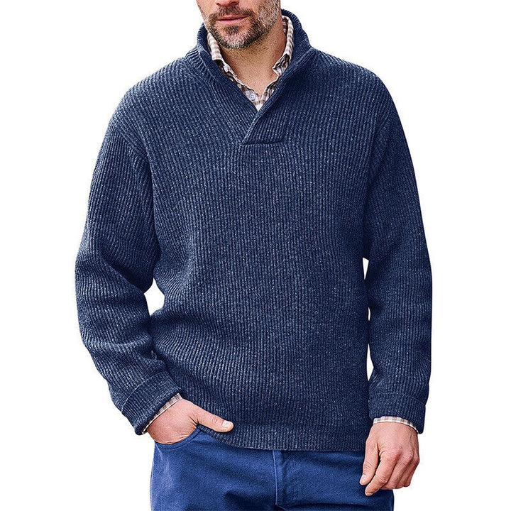 Men's ribbed knit pullover with shawl collar and short V-neck Mune Fashion