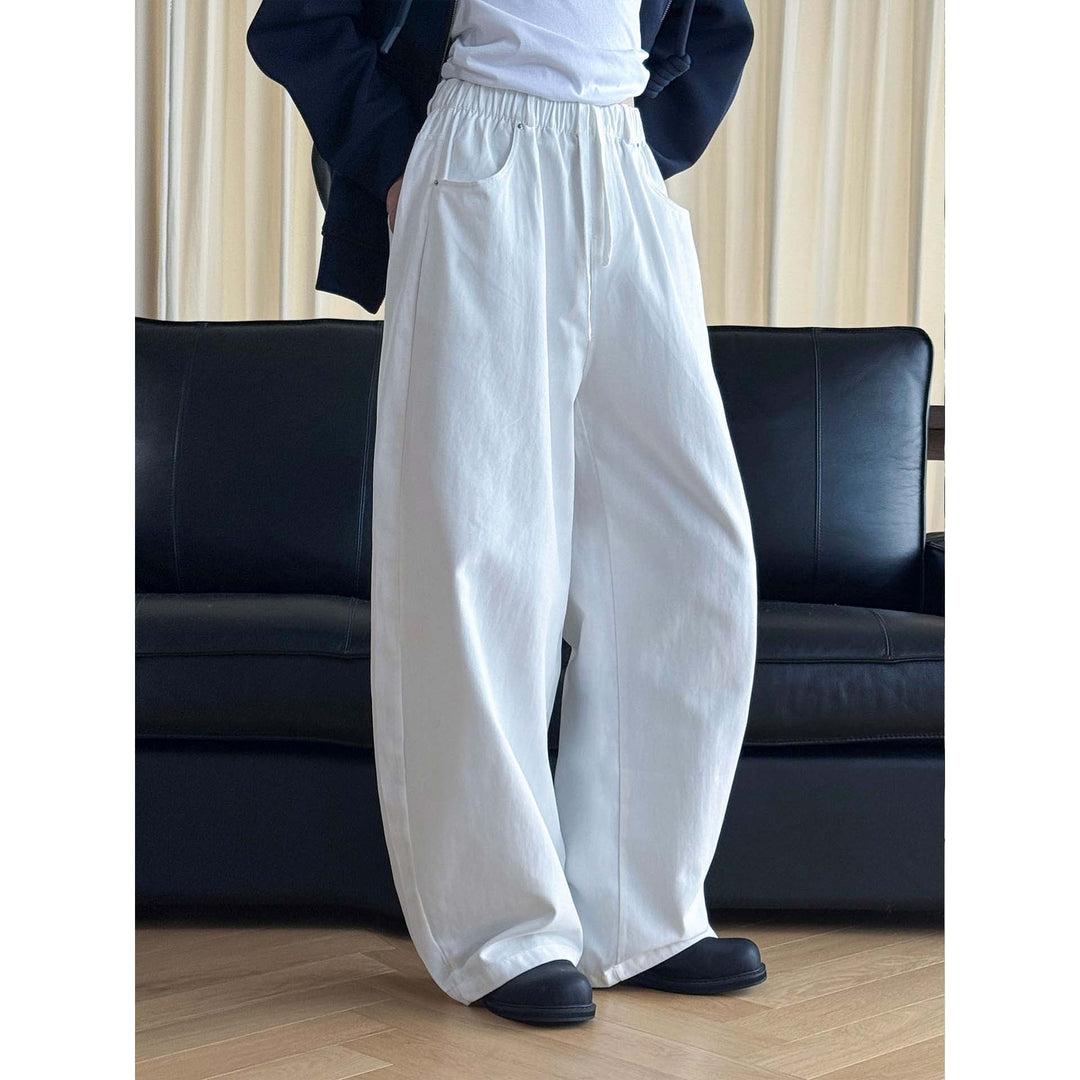 Women's Wide High-Waist Relaxed Pants with Elastic Waistband, Drawstring and Side Pockets Mune Fashion