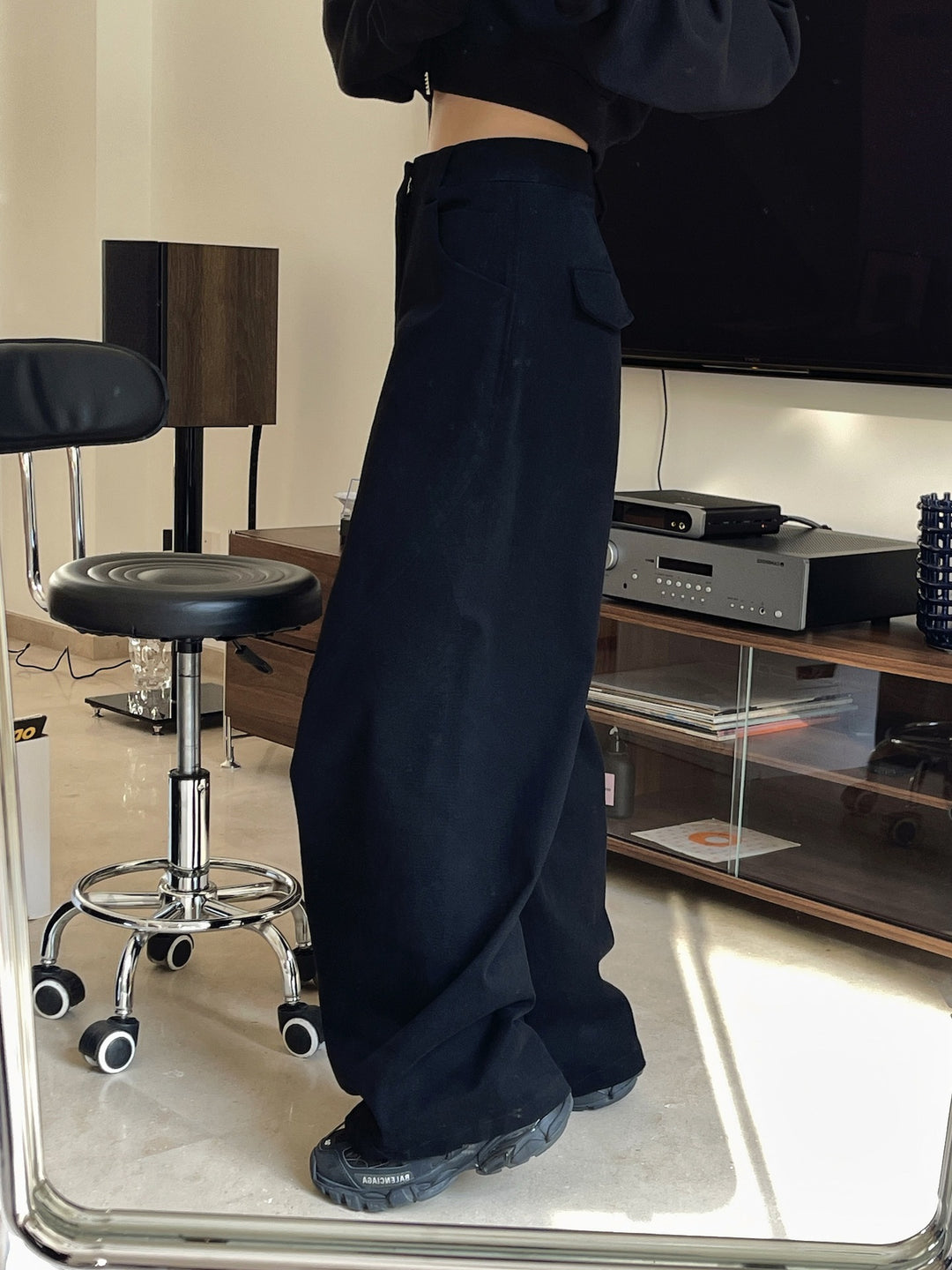 Women Wide High-Waist Cargo-Baggy Pants with Flap Pocket Mune Fashion