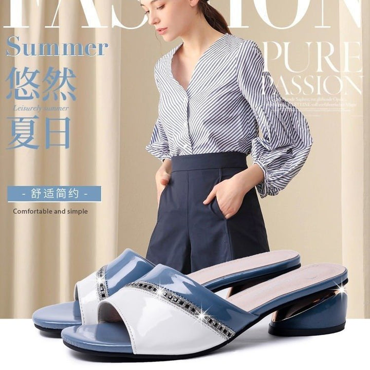 Ladies' elegant slip-ons in patent leather look with low block heel and rhinestone embellishment Mune Fashion