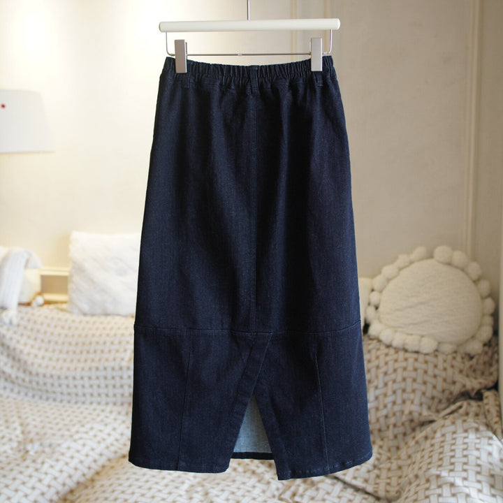 Ladies Jeans Midi Skirt with Elastic Waistband Mune Fashion