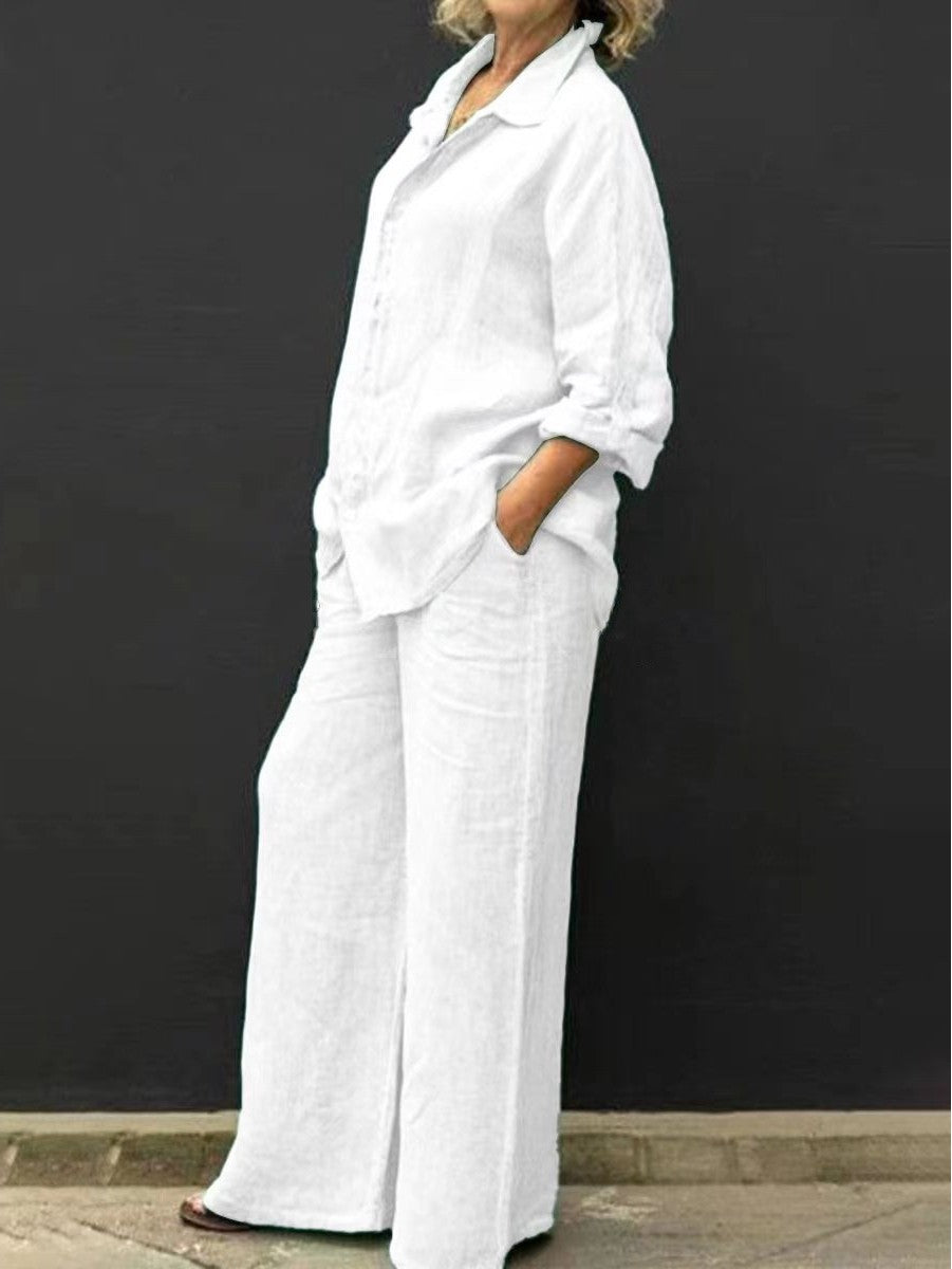 Women's Relaxed Linen Set with Oversized Shirt and Wide Palazzo Pants Mune Fashion