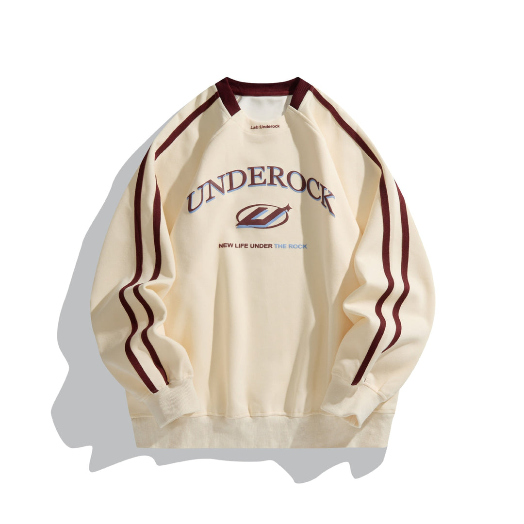 Unisex Oversize Round Neck Sweatshirt with Contrast Stripes and Large Logo Print Mune Fashion