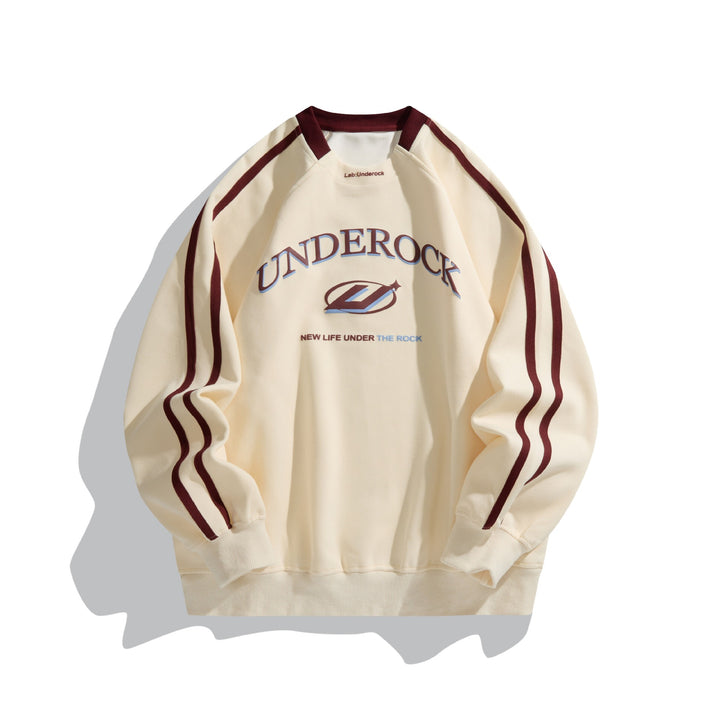 Unisex Oversize Round Neck Sweatshirt with Contrast Stripes and Large Logo Print Mune Fashion