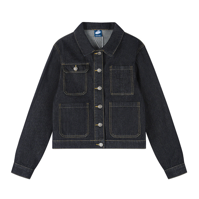 Women's Boxy Jeans Jacket with Patch Pockets and Visible Contrast Seams Mune Fashion