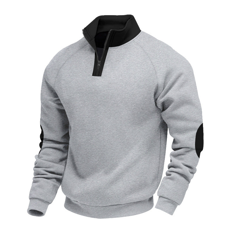 Men's half-zip fleece pullover with a high stand collar and contrasting elbow patches Mune Fashion