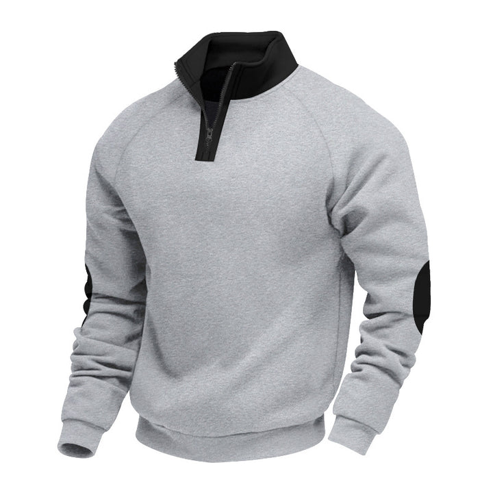 Men's half-zip fleece pullover with a high stand collar and contrasting elbow patches Mune Fashion