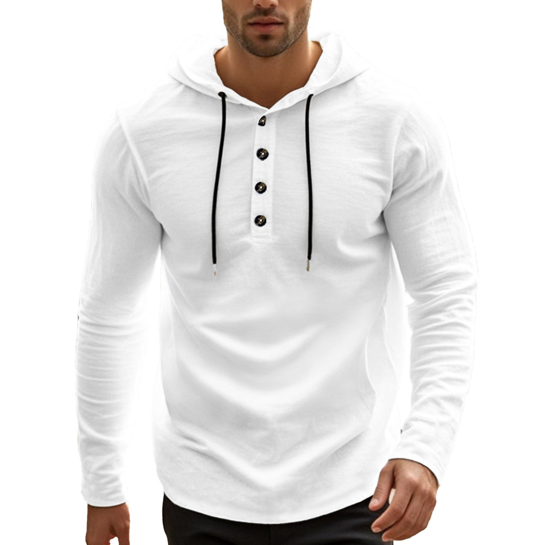 Men's casual hoodie in Henley style with button placket and adjustable drawstring Mune Fashion