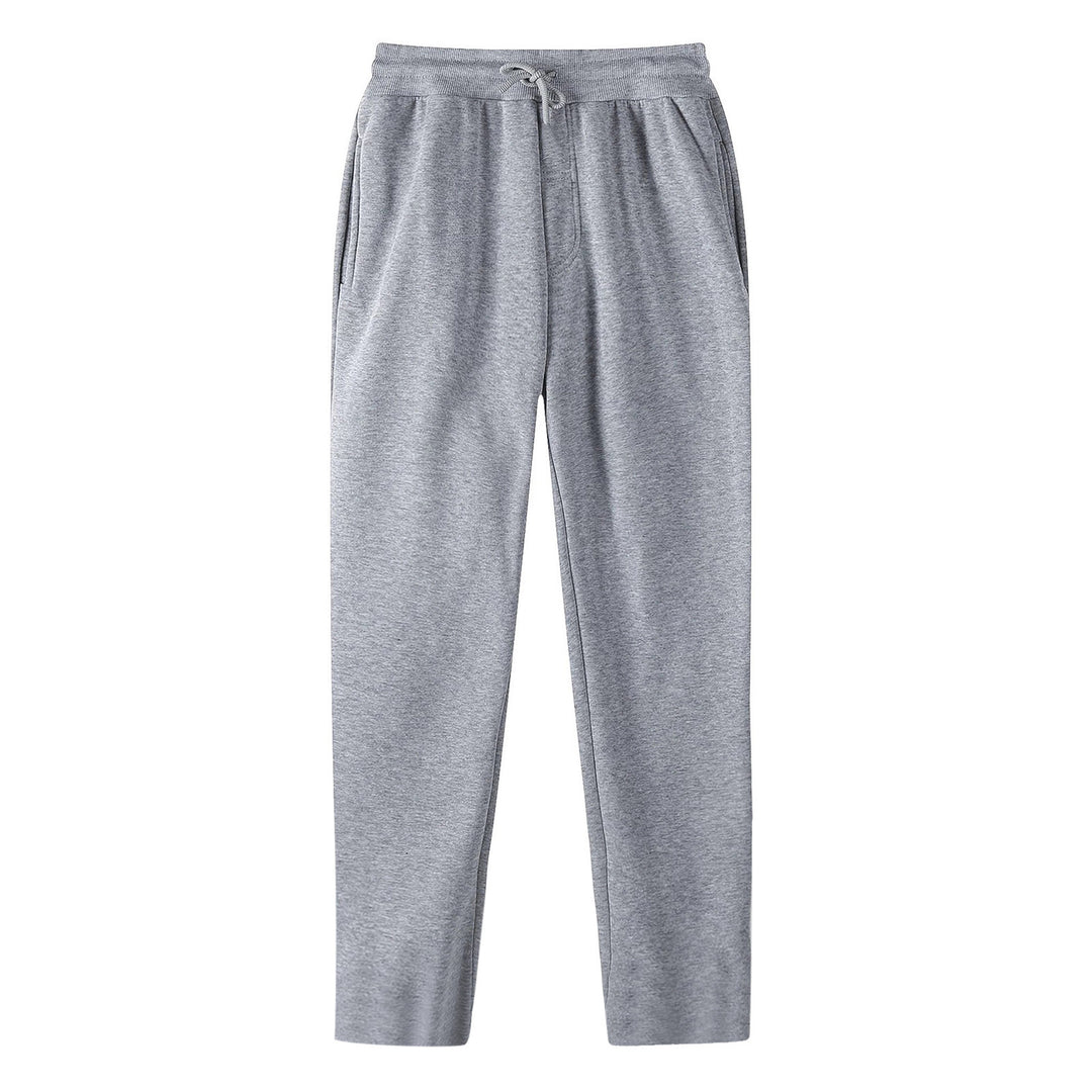 Men's straight-cut sweatpants made of mottled cotton blend with elastic waistband, drawstring, and side pockets Mune Fashion