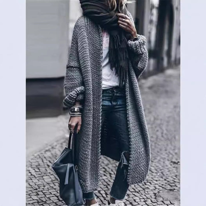 Women's Long Chunky Knit Mantle Cardigan with Drop Shoulder and Open Front Mune Fashion