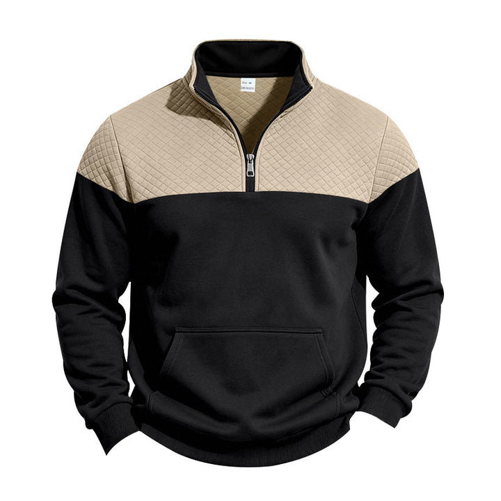 Men's sweatshirt with short zipper, quilted chest area and kangaroo pocket Mune Fashion