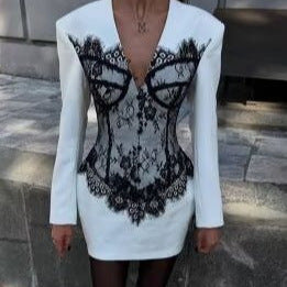 Women's Figure-Hugging Mini Dress with Corset Look and Lace Application Mune Fashion
