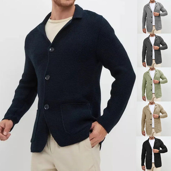 Men's chunky knit cardigan with shawl collar and patch pockets Mune Fashion