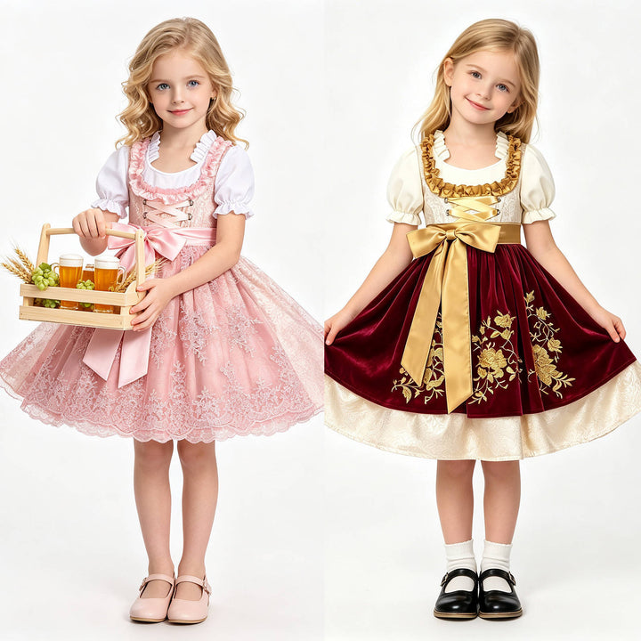 Ladies' traditional children's dirndl with embroidered apron and ruffled blouse Mune Fashion