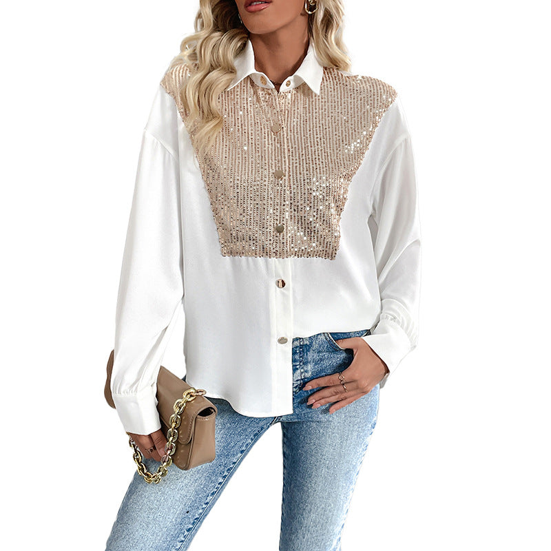 Women Elegant Blouse with Sequins Mune Fashion