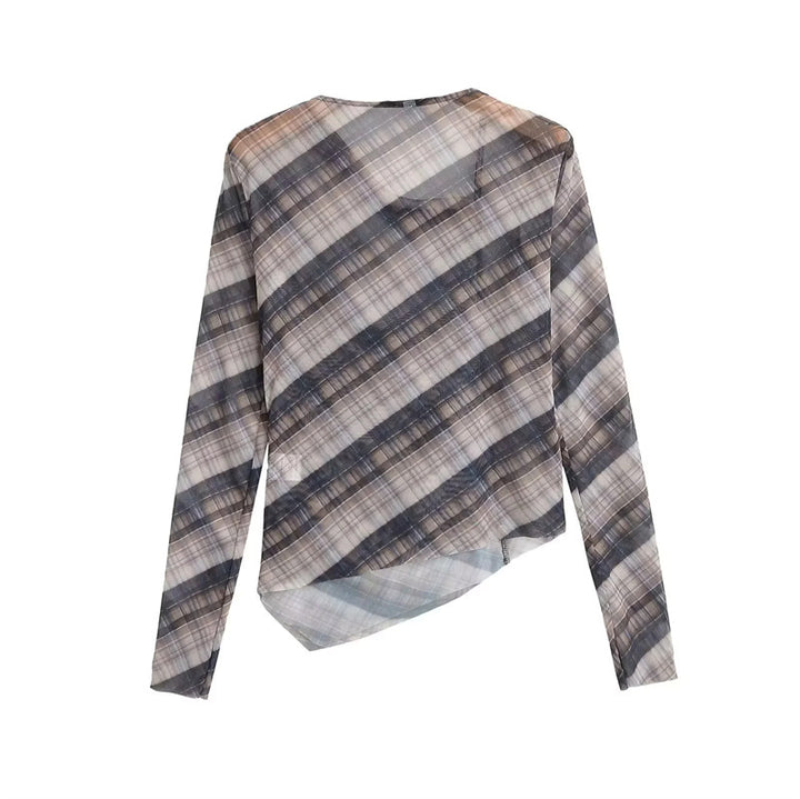 Women's nano transparent asymmetrical check pattern long sleeve Mune Fashion