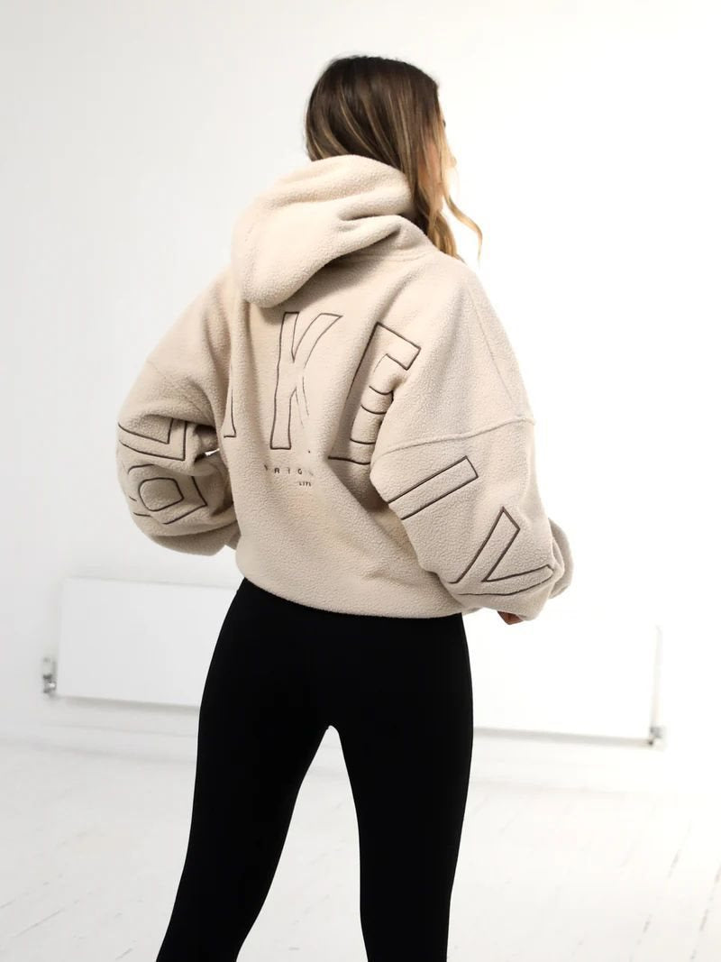 Women Oversize Teddy-Fleece-Hoodie with Logo Embroidery Mune Fashion