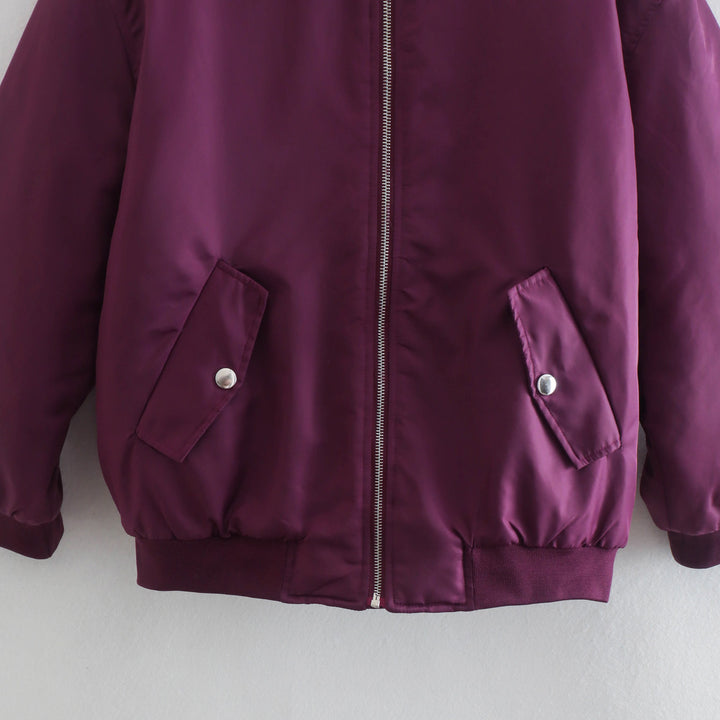 Women Boxy Bomber Jacket in Oversized Look with Zipper and Slanted Flap Pockets Mune Fashion