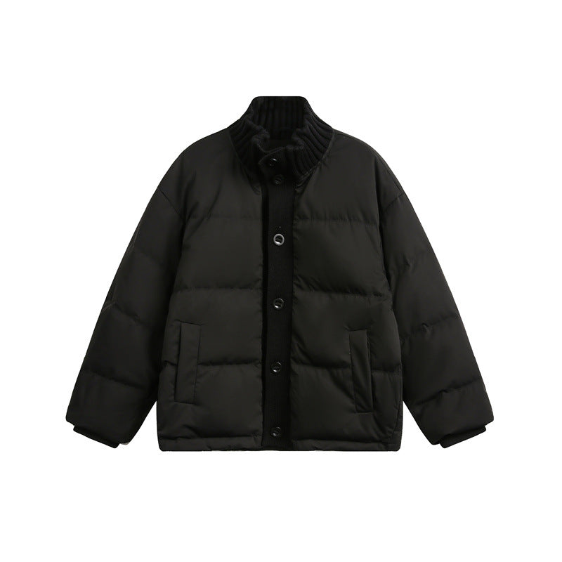 Unisex Short Quilted Oversized Padded Jacket with Ribbed Collar and Snap Closure Mune Fashion