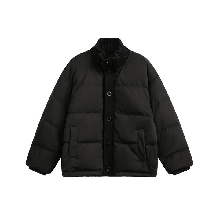Unisex Short Quilted Oversized Padded Jacket with Ribbed Collar and Snap Closure Mune Fashion