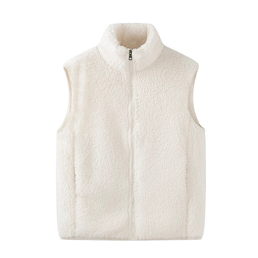 Women's Sleeveless Sherpa Fleece Vest with High Stand-Up Collar and Zipper Mune Fashion