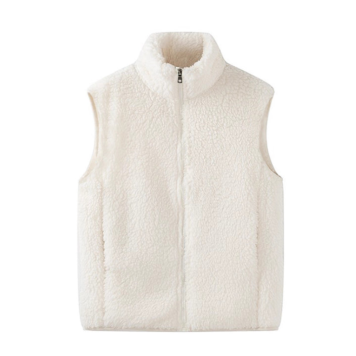 Women's Sleeveless Sherpa Fleece Vest with High Stand-Up Collar and Zipper Mune Fashion