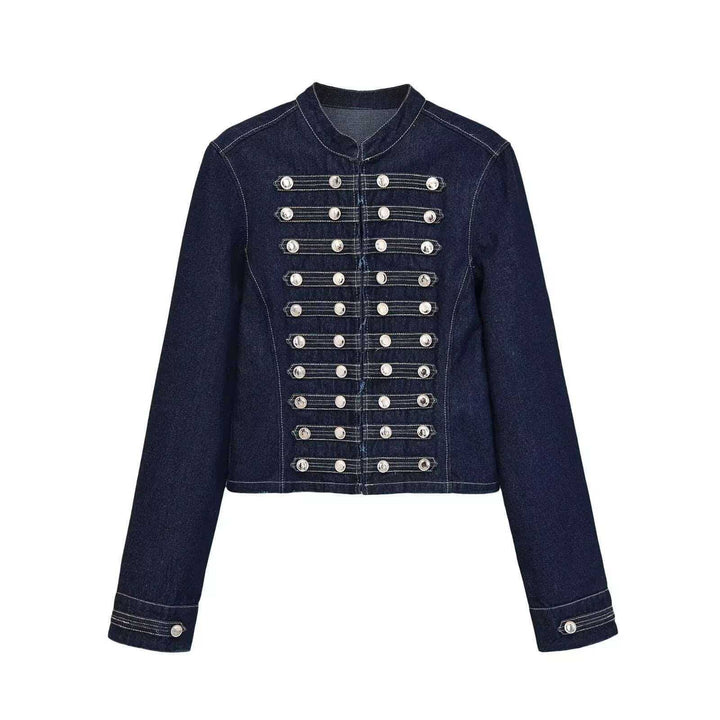 Women’s denim jacket in military style with row buttons and stand-up collar Mune Fashion