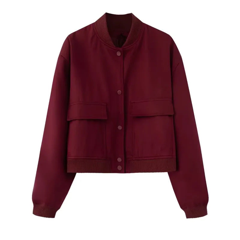 Women's short-cut utility bomber jacket with flap pockets and fine ribbed finishes Mune Fashion