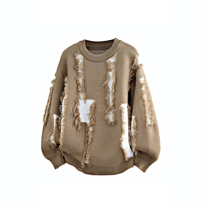 Men's Oversized Knit Sweater with Fringe Applications and Balloon Sleeves Mune Fashion