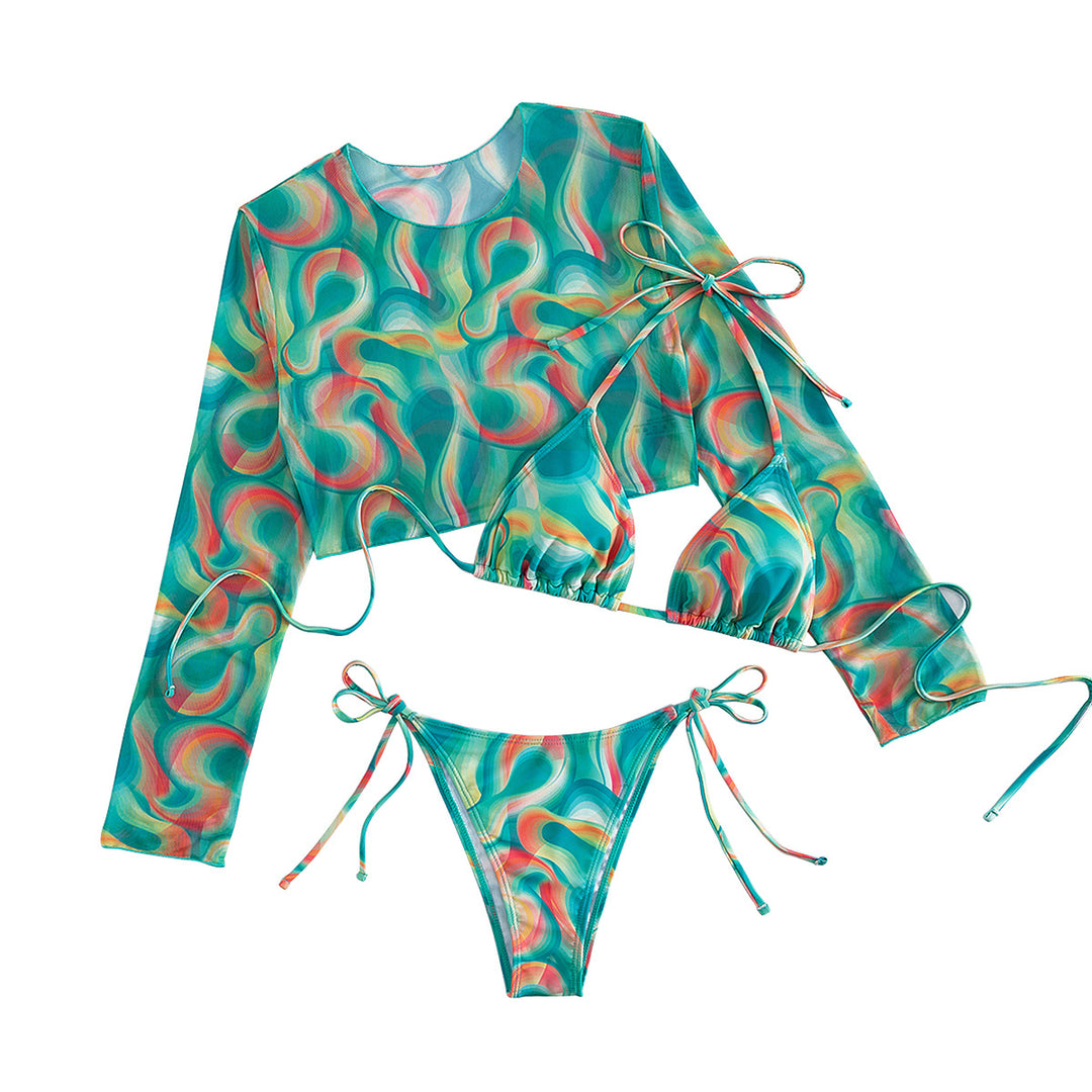 Women's bikini set with long-sleeved top and playful tie straps Mune Fashion