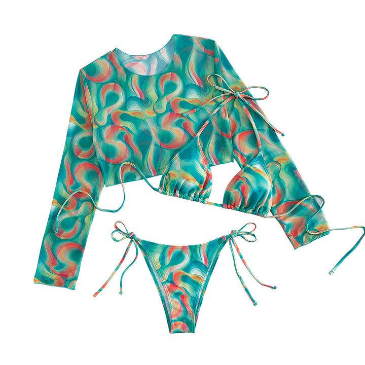 Women's bikini set with long-sleeved top and playful tie straps Mune Fashion