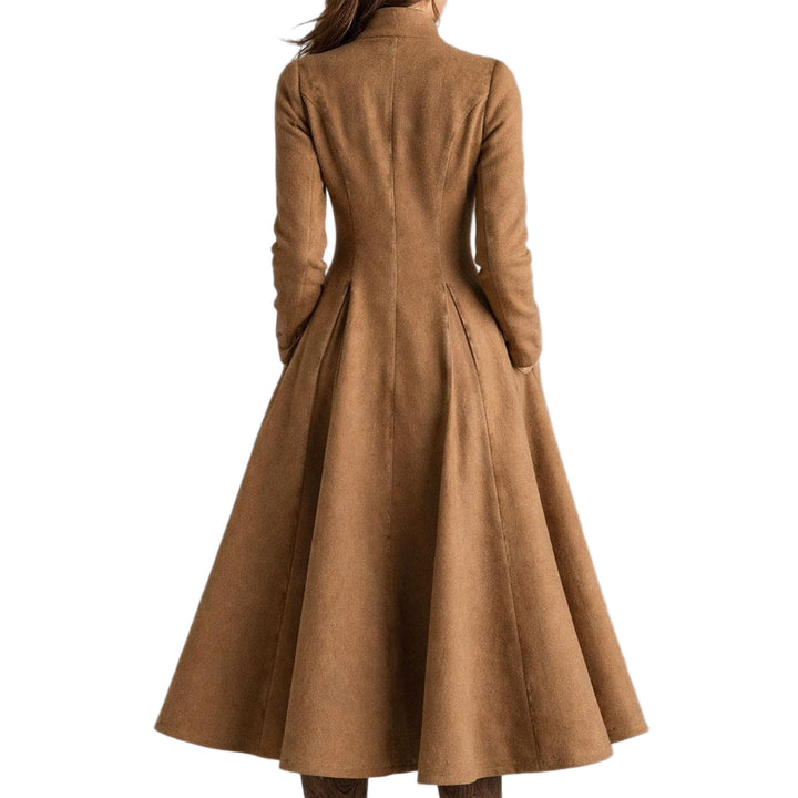 Women tailored coat dress with double-breasted button placket and flared skirt Mune Fashion