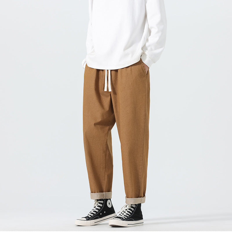 Men's Loose Fit Cropped Denim Pants with Cuff and Label Patch Mune Fashion