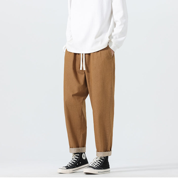 Men's Loose Fit Cropped Denim Pants with Cuff and Label Patch Mune Fashion
