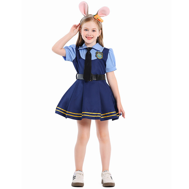 Girl Police Costume with Shirt, Skirt and Ear Applications Mune Fashion