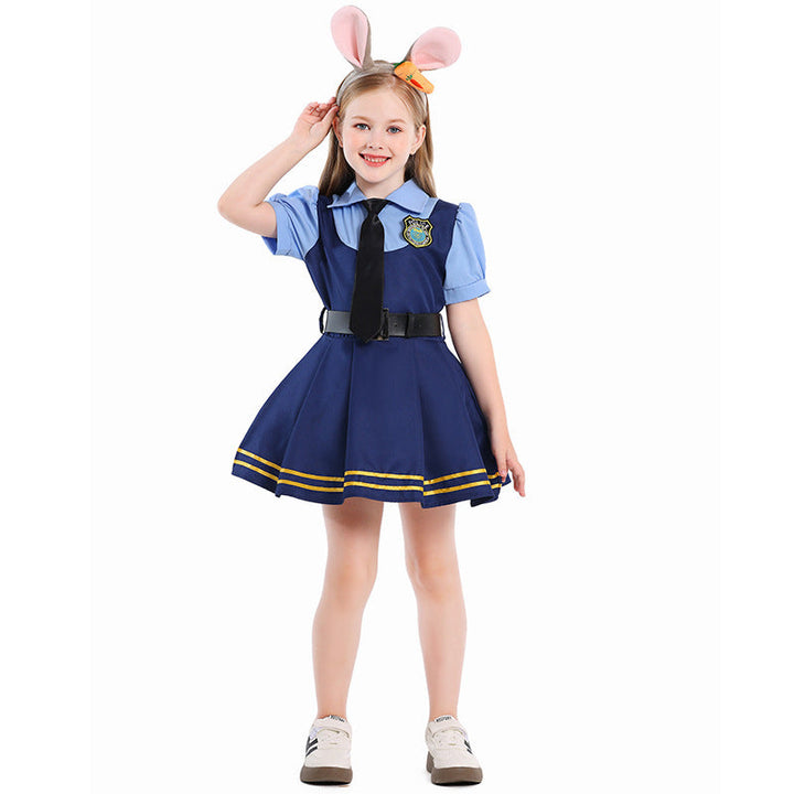 Girl Police Costume with Shirt, Skirt and Ear Applications Mune Fashion