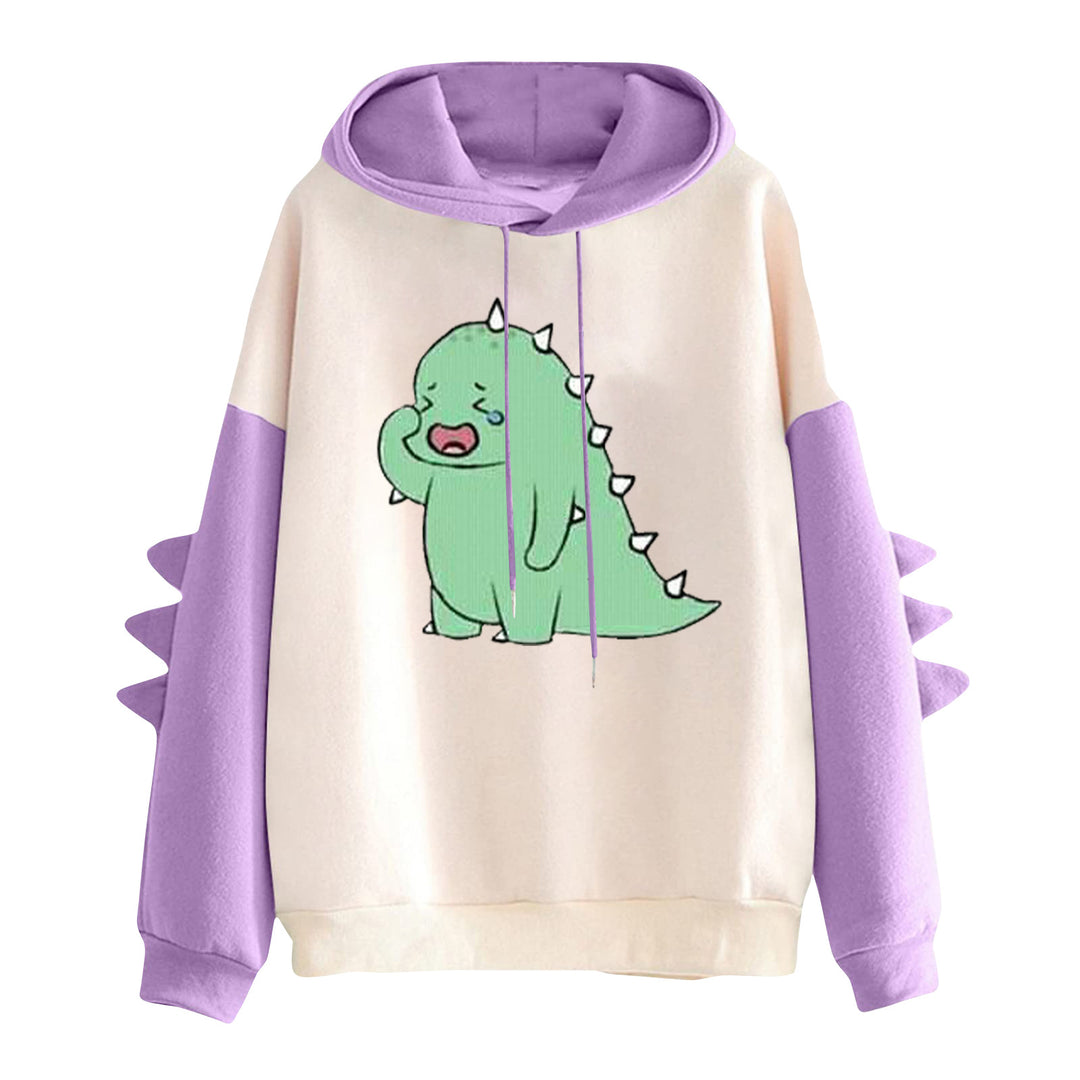 Women's hooded pullover with cute dinosaur print and three-dimensional sleeve details Mune Fashion
