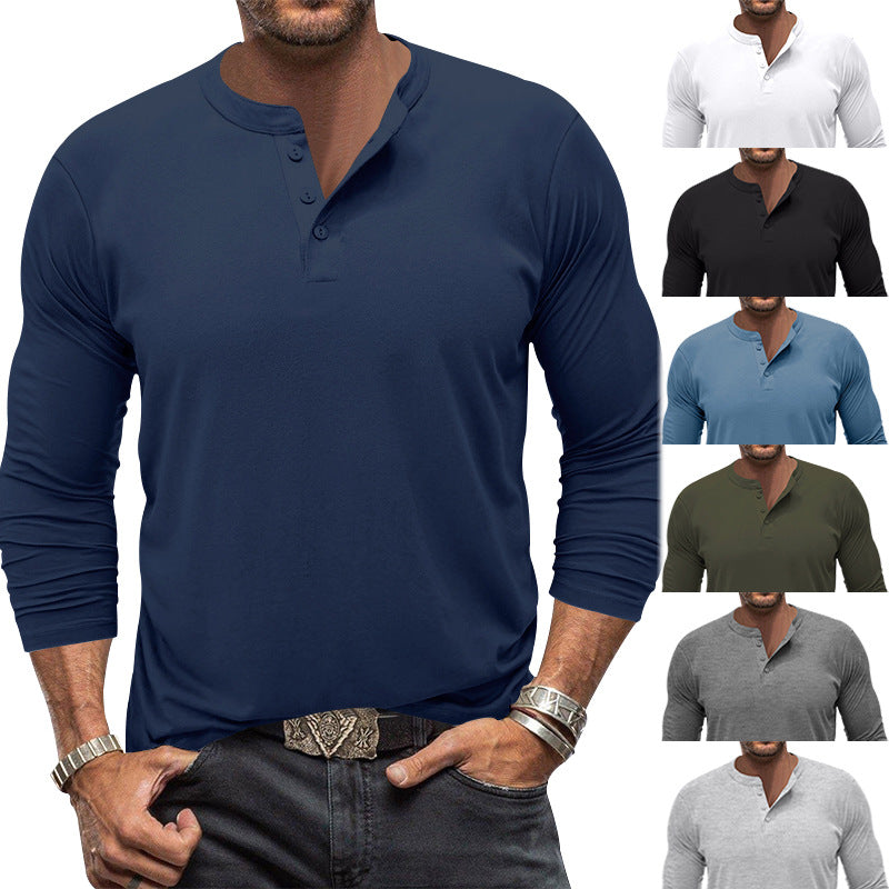 Men's long-sleeved Henley shirt made of elastic cotton blend with button placket and tailored fit Mune Fashion
