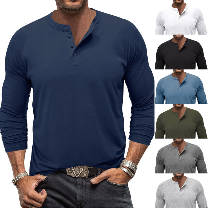 Men's long-sleeved Henley shirt made of elastic cotton blend with button placket and tailored fit Mune Fashion