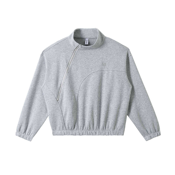 Unisex Asymmetric Half-Zip Sweatshirt with Stand-Up Collar and Elastic Waistband Mune Fashion