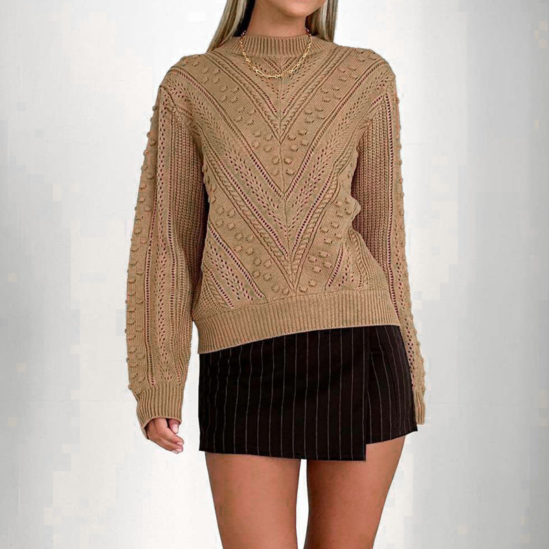 Women's Structured Fine Knit Pullover with V-Structure and Bobble Pattern Mune Fashion