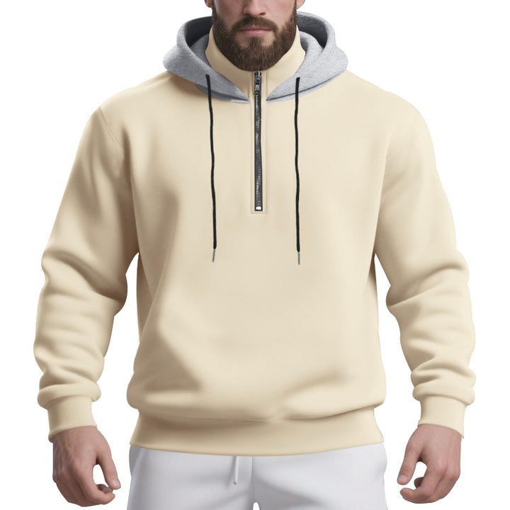 Men's half-zip hoodie with contrasting inner hood, drawstring, and ribbed cuffs Mune Fashion
