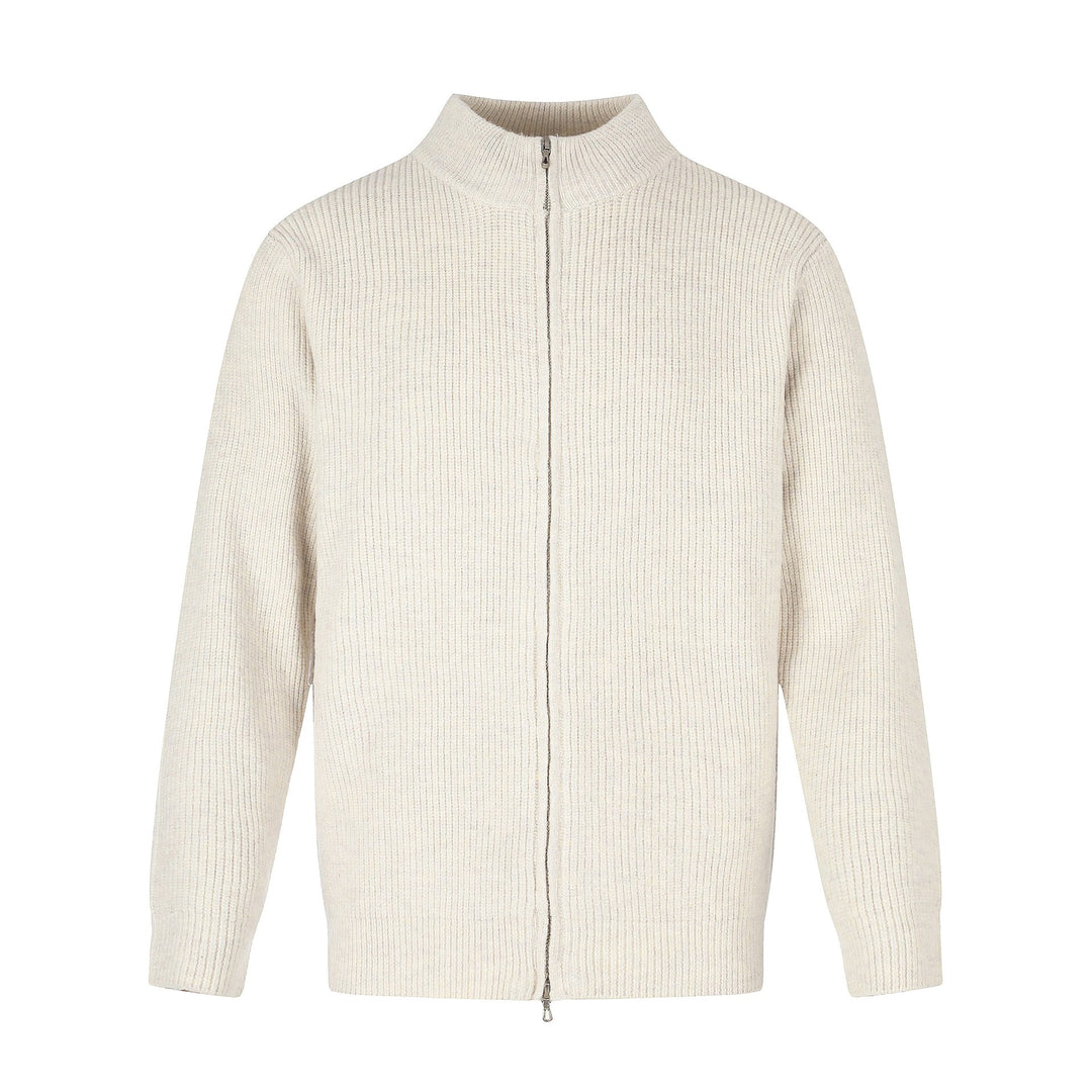 Unisex Ribbed Knit Cardigan with Stand-Up Collar, Two-Way Zipper and Ribbed Texture Mune Fashion