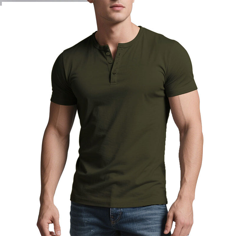 Men's short Henley shirt with subtle button placket and fitted cut Mune Fashion