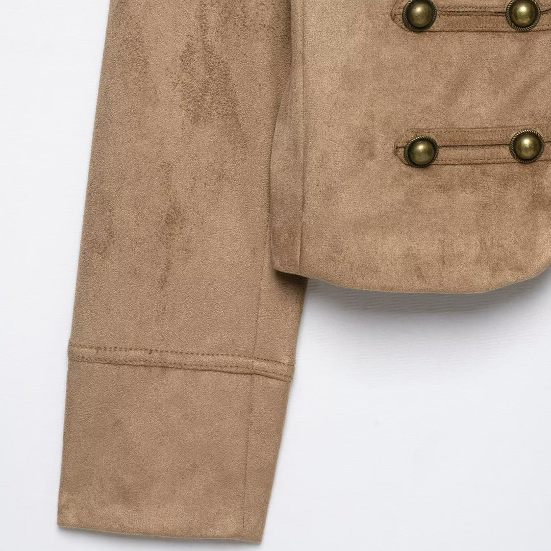 Women's short jacket in military style with stand-up collar and decorative button detail Mune Fashion