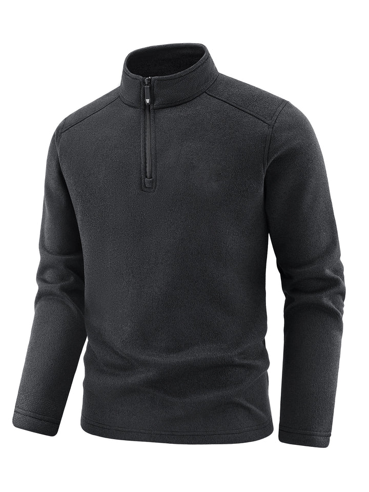 Men's Thermal Knit Fleece Pullover with Half Zip and Stand-up Collar Mune Fashion