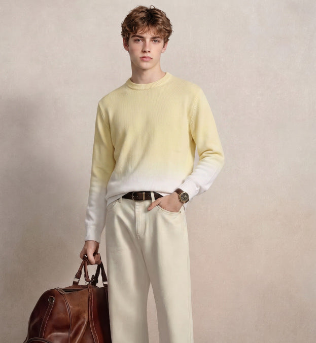 Men's fine knit sweater with dip-dye effect and round neckline Mune Fashion