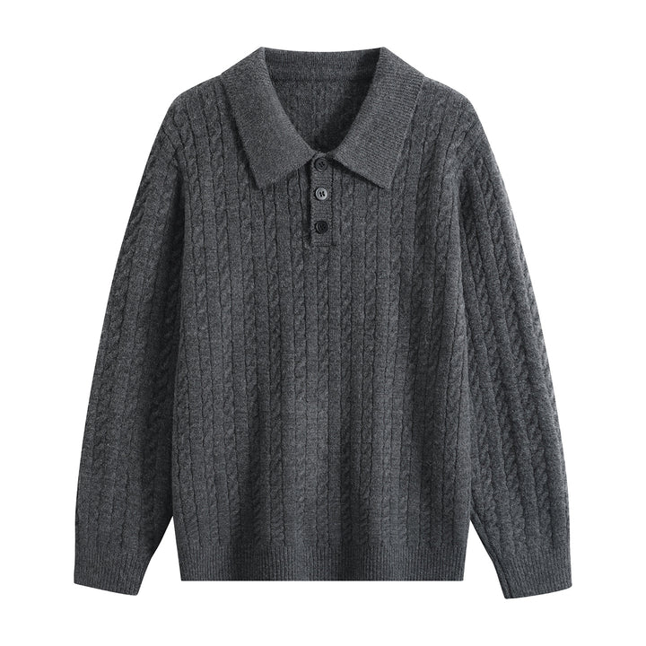 Men's Cable Knit Polo Sweater with Polo Collar, Half Button Placket & Relaxed Fit Mune Fashion