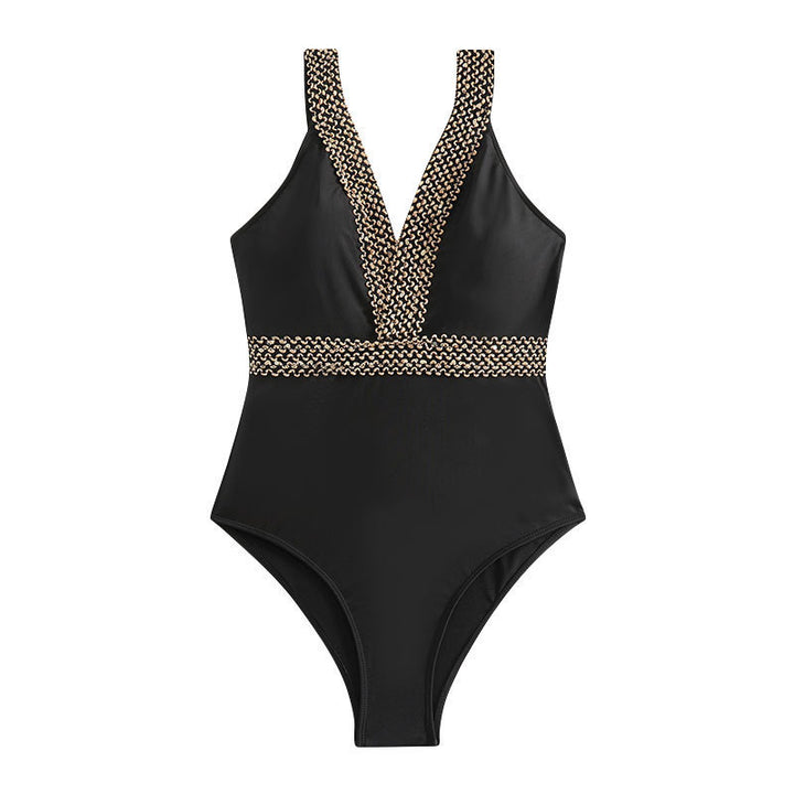 Women's one-piece swimsuit with elegant V-neck and stylish accents Mune Fashion